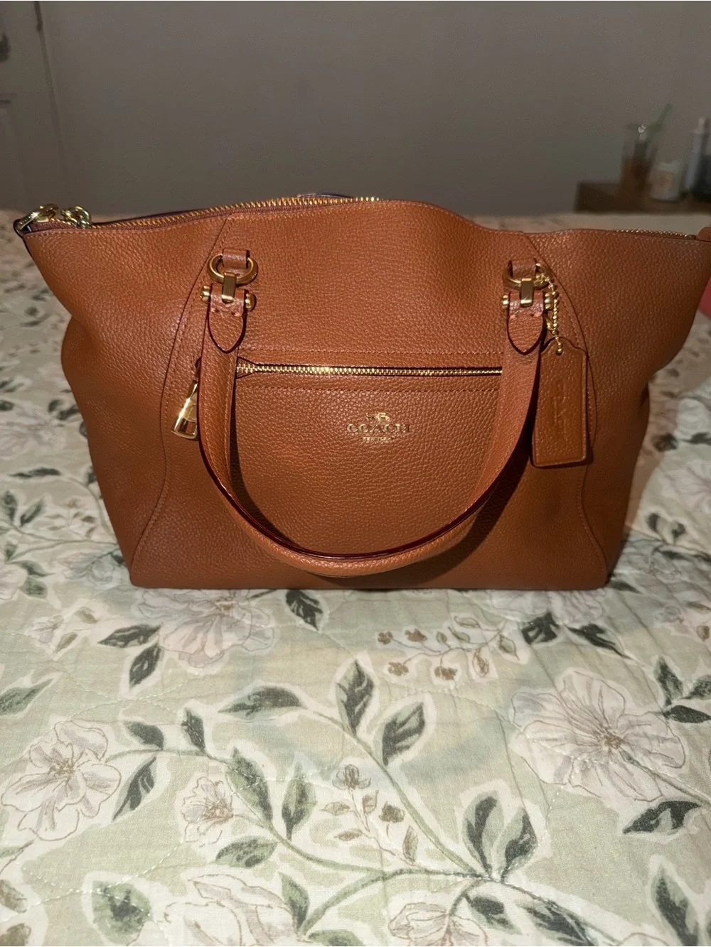 Coach Pebbled Leather Tote - Cognac